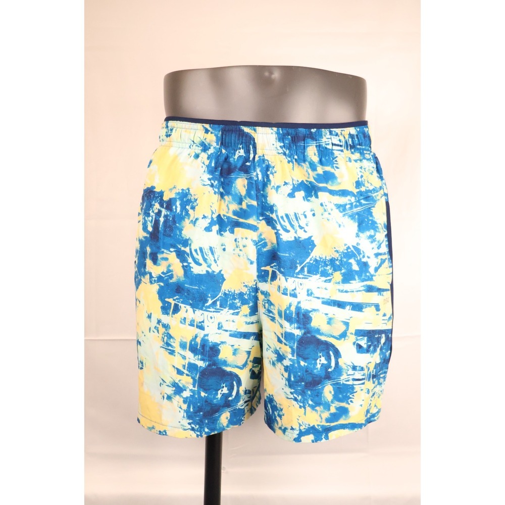 DSG 2-in-1 Running Shorts Men's Large Blue Yellow Print Lined 5" Inseam NWT